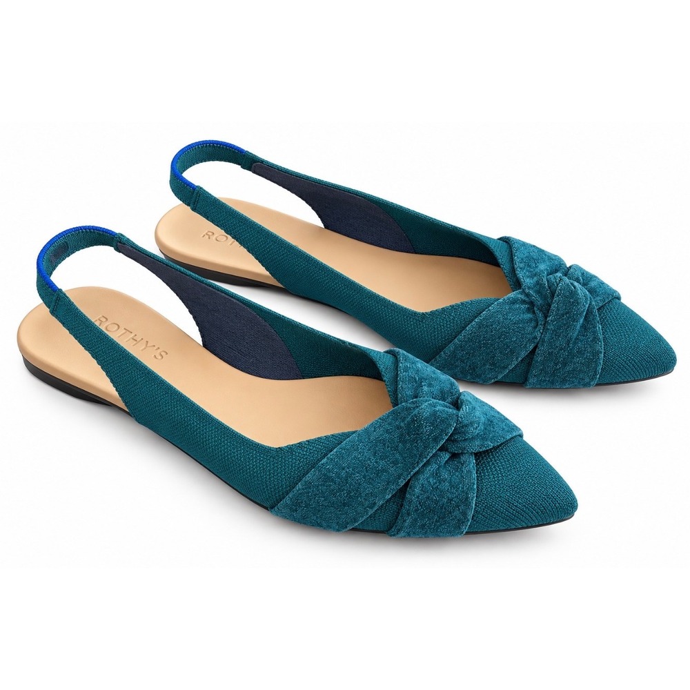Rothys The Knot Slingback Deep Teal Pointed Toe Flats Womens 13 EUC